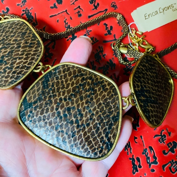 Unique ESPRESSO BROWN STATEMENT NECKLACE⭐️VINTAGE ERICA LYONS NWT LEATHER/METAL - Picture 3 of 8